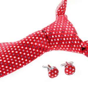  Designer Red & White Color Tie With Matching Cufflinks 