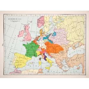 1947 Lithograph Map Europe Holy Roman Empire Kingdom Hungary France 