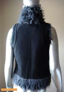 NWT Juicy Couture Black Reversible Faux Fur Military Vest Jacket Sz S 