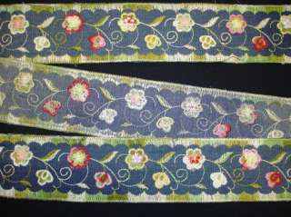 Embroidered Flowers DENIM Embellish Fabric Trim 5YARDS  