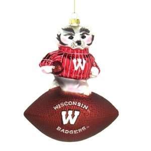  Wisconsin Badgers NCAA Glass Mascot Football Ornament (6 