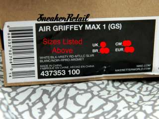 Nike Griffey Max 1 (GS) Big Kids Varsity Red Black White 437353 100 JR 