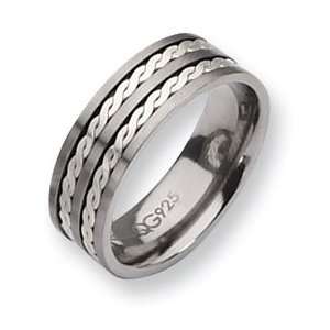  Titanium Sterling Silver Inlay 8mm Satin and Polished Band 