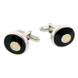 Popping oval cufflinks with black and cream enamel with presentation 