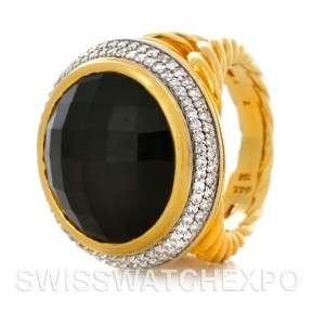 David Yurman Cerise 18k Yellow Gold Smokey Quartz Diamond Ring  