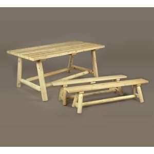   Natural Cedar Log Style Wooden Picnic Table & Benches Patio, Lawn