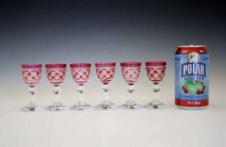   C1900 BOHEMIAN CRANBERY CUT TO CLEAR CORDIAL GLASSES   