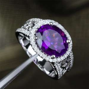   Purple AMETHYST .45ct DIAMOND 14K WHITE GOLD Engagement Wedding RING