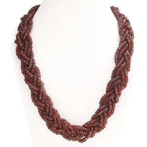   Beautiful Handcrafted Natural Garnet Beaded Twisted Necklace Jewelry