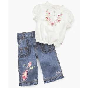  Guess? Baby Girl Peasant Top & Jeans Set White 6 9 months 