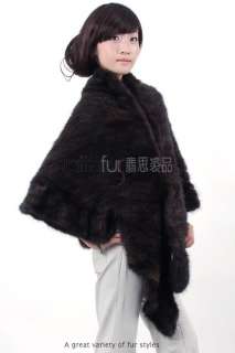 Mink Fur Knitted Cape/Poncho/Wrap/Shawl/Stole/Muffle  