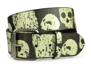   On Skull and Cross Bone Art Work Leather Belt   Interchangeable buckle