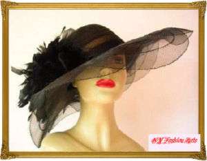 Womens Black Fancy Dress Church Hat Couture Accessory  