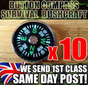 10 x Button Mini COMPASS Pocket Survival Bushcraft SAS  