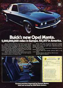 1973 Buick Opel Manta 2d   Classic Vintage Advertisement Ad A69 B 