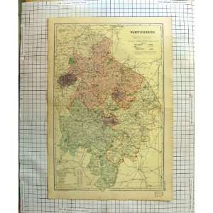  ANTIQUE MAP c1900 WARWICKSHIRE ENGLAND WARWICK COVENTRY 