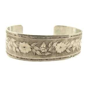   Style Sterling Silver Floral & Foliate Engraved Cuff Bracelet Jewelry