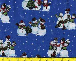 Snowmen Snowflakes Blue Quilting Fabric by Yard #3155  