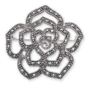 Sterling Silver Marcasite Rose Pin Jewelry
