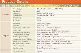 Erisin ES816 HD 3D 7 1 Din In Dash In Car DVD Player iPod TV USB iPod 