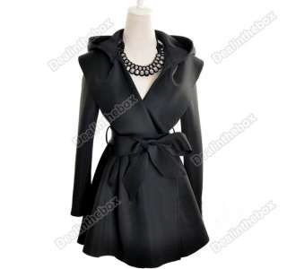 New Stylish Womens Korea Hooded Coat Trench Jacket Outerwear Dress 