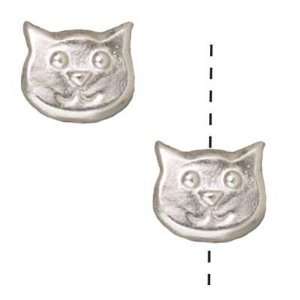  Real Rhodium Plated Pewter Cat Face Beads 9.8mm (2) Arts 