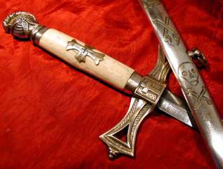RARE Old Masonic TEMPLAR SKULL & COFFIN MORTALITY SWORD  
