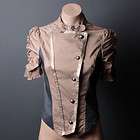   Gray 3/4 Sleeve Military Button Down Steampunk Jacket Top Shirt Size S