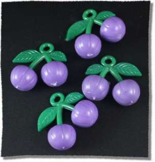 4pcs Soft Plastic Light Purple Grape Green Leaves Charm  