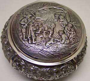 Ornate Antique Dutch Silver Art Box Repousse Hallmarked  
