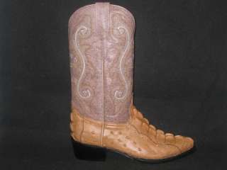 New Mens Embossed Croc/Ostrich Leather Boots Khaki  