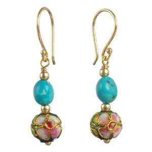 Gold Plated Sterling Silver Stabilized Turquoise Nugget and Cloisonne 