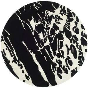   New Zealand Wool Round Area Rug, Black and White