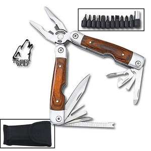 Timber Wolf Multi Tool Camping Knife & Pliers   WOOD  