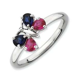   Stackable Expressions Cr Ruby & Cr Sapphire Butterfly Ring Size 7.00