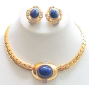 Vintage CINER Gold Plate Rhinestone Necklace & Earrings  
