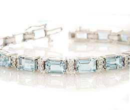 14K White Gold Aquamarine & Diamond Bracelet  