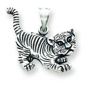 Sterling Silver Antiqued Tiger Charm Jewelry