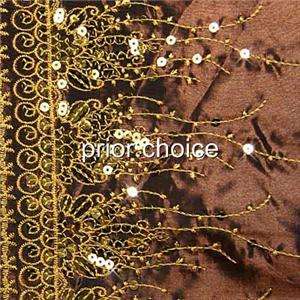   CHOCOLATE GOLD SEQUINS DECORATIVE TASSEL TABLE RUNNER CLOTH  