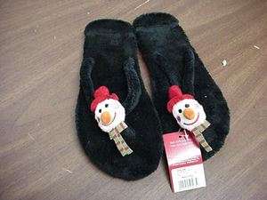 NEW LADIES WOMENS CHRISTMAS HOLIDAY SNOWMAN SLIPPERS LARGE XL THONGS 