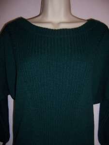    Green Cotton Boat Neck Batwing Sleeve Career Sweater Dress M 8 10