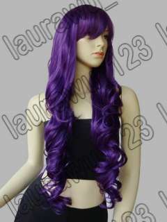 32 Long Heat Resistant Big Spiral Curl Dark Purple Cosplay Wig Free 