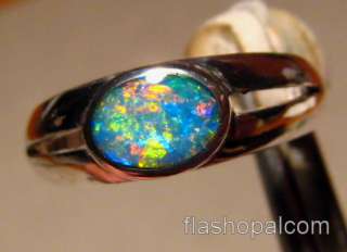 Bright Colorful Solid Opal Sterling Silver Ring  