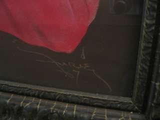 Antique Frame & Chalk Drawing Of Little Girl In Red  