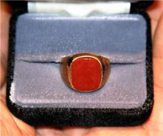 Mens Carnelian Agate stone Ring 14K Gold plated sz 12. 5 Vintage 70s 