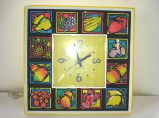 Vtg GE Fluorescent Fruit Wall Clock Black Light Clock  