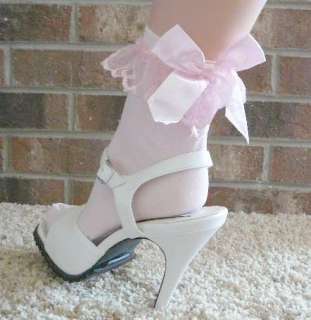 SISSY 2 Pairs Ruffled Lace Top Anklets Pink & White  