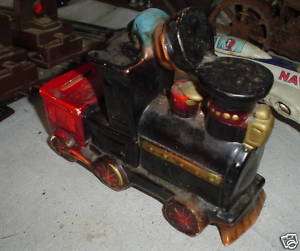 Antique Hand Painted Ceramic Train Bank LOOK  