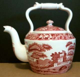 Spode Pink Red Tower Covered Kettle Upright Handle c. 1930s Copeland 