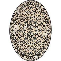   Iron Gate Ivory/ Navy Blue Wool Rug (46 x 66 Oval)  